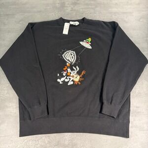 Vintage‎ 1999 Warner Bros Looney Tunes Sweatshirt Mens L Embroidered Black NWT